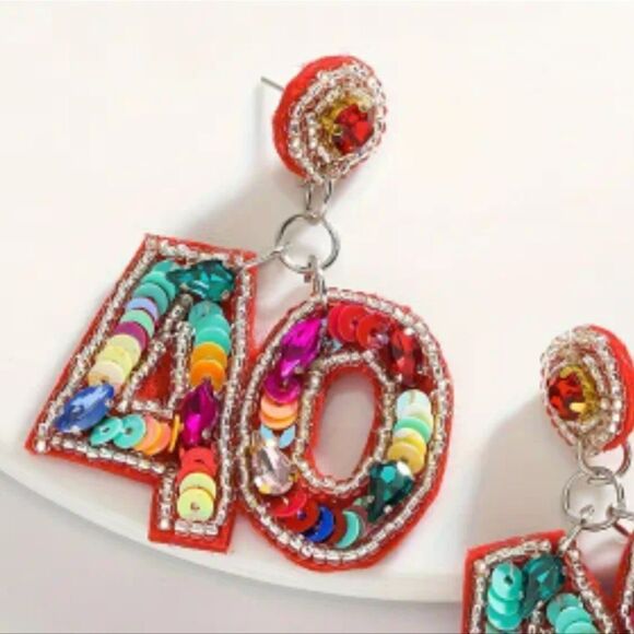40th BIRTHDAY party sequin cute fun whimsical earrings - Picture 4 of 8
